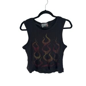 Lip Service Mesh Top FLAMES Goth Tank Top Tripp Nyc Y2k 90s Crop Size XL Vtg
